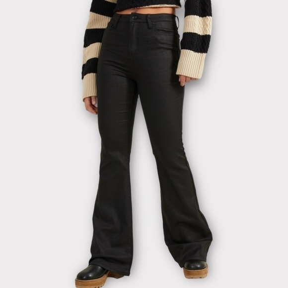 ALTAR'D STATE high rise flare jeans in matte coated black NWT - Picture 3 of 6